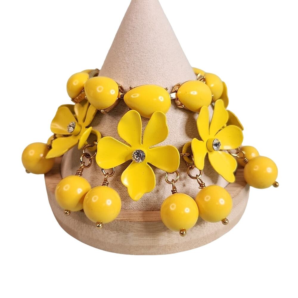 Retired J Crew Yellow Spring Flowers Enamel Link 2 Row Dangle Balls …